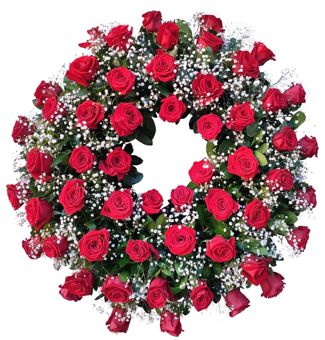Corona Funeraria Rosas Rojas Moderna ✔️ Flores para Tanatorio